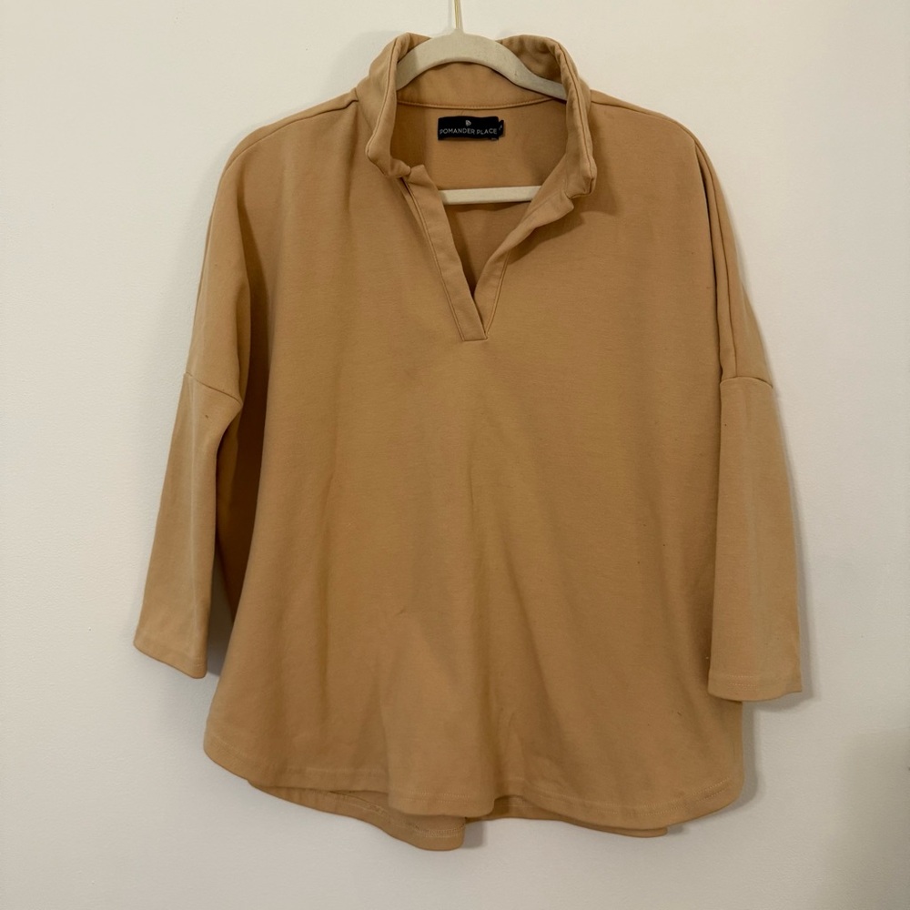 Tuckernuck Pomander Place Tan Collared Long Sleeve Top Size XS